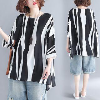 Printed 3/4-sleeve T-shirt Black & White - One Size