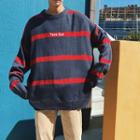 Contrast Stripe Lettering Sweater