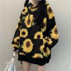 Floral Printed Hooded Pullover Black - One Size