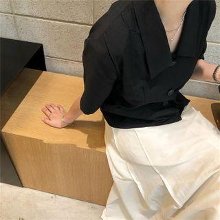 Short-sleeve Collared Top Black - One Size