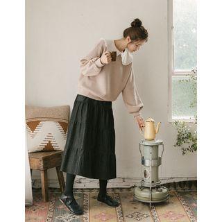 Band-waist Denim Long Tiered Skirt