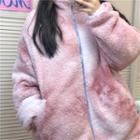 Reversible Tie-dye Print Fluffy Jacket Pink & Purplish Blue - One Size