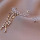 Leaf Rhinestone Asymmetrical Fringed Earring 1 Pair - Non-matching - Gold - One Size
