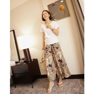 Band-waist Paisley Wide-leg Pants