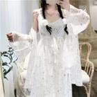 Star Print Spaghetti Strap Midi Dress / Star Print Open Front Light Jacket