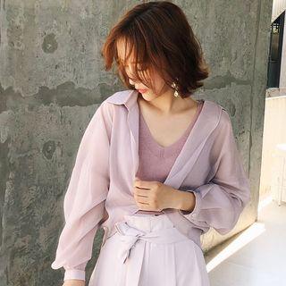 Set: Chiffon Blouse + Knit Tank Top