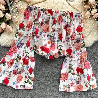 Bell-sleeve Off-shoulder Floral Top