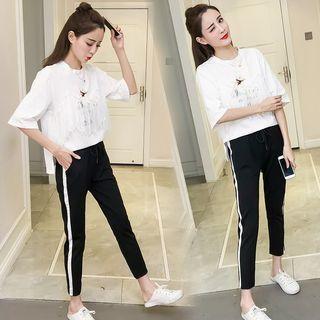 Set: Short Sleeve T-shirt + Drawstring Cropped Sweatpants