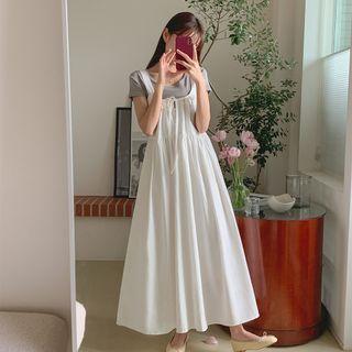 Flared Long Pinafore Dress Ivory - One Size