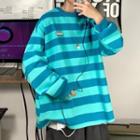 Round Neck Color Block Stripe Sweatshirt