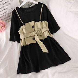 Set: Plain Short-sleeve T-shirt + Sleeveless Top As Figure - One Size