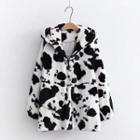 Milk Cow Print Hooded Toggle Fleece Jacket
