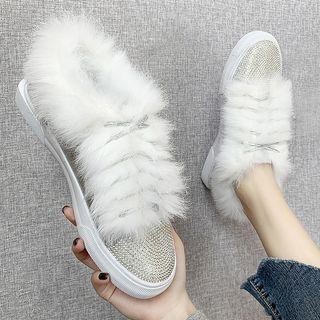 Faux-fur Rhinestone Sneakers / Mules