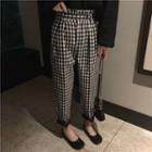 Checked High Waist Cropped Pants Gingham - Black & White - One Size