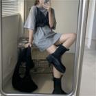 Set: Elbow-sleeve T-shirt + Ruffled Cropped Camisole Top