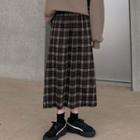 Plaid Midi A-line Skirt Plaid - Coffee - One Size