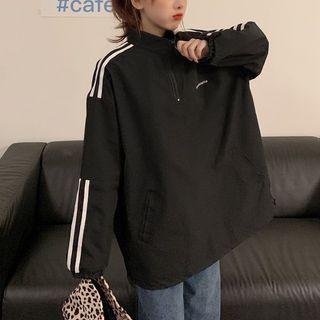 Striped Long-sleeve Stand-collar Top