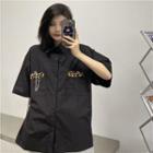 Short-sleeve Contrast Pocket Button-up Shirt