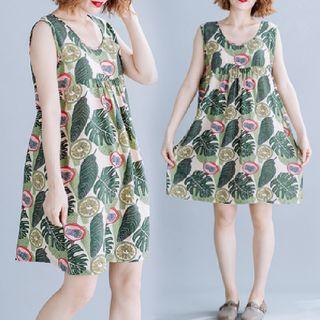 Mini Leaf Print Tank Dress As Shown In Figure - One Size