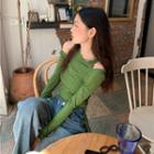 Long-sleeve Cutout Top Green - One Size