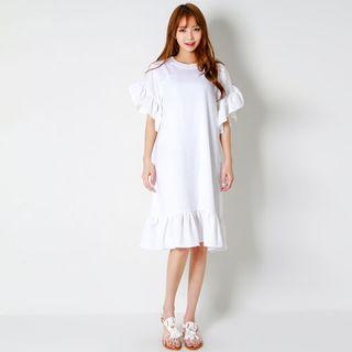 Set: Ruffle-trim Linen Blend Dress + Slipdress