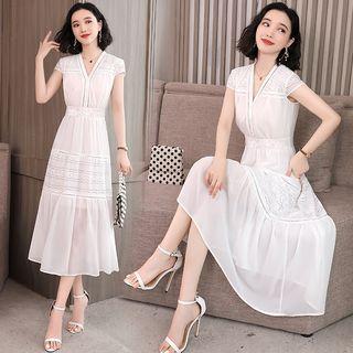 Cap Sleeve Lace Panel A-line Dress