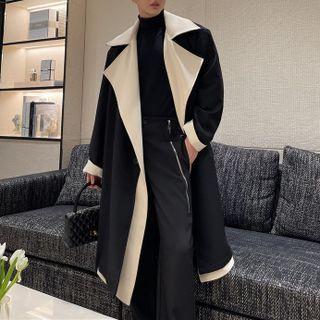 Notch Lapel Contrast Trim Long Coat