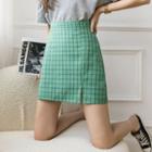 High Waist Plaid Split Mini Skirt