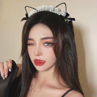 Lace Cat Ear Headband Cat Ear Headband - Black & White - One Size