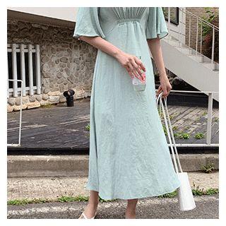Bell-sleeve Smocked-front Dress