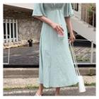 Bell-sleeve Smocked-front Dress