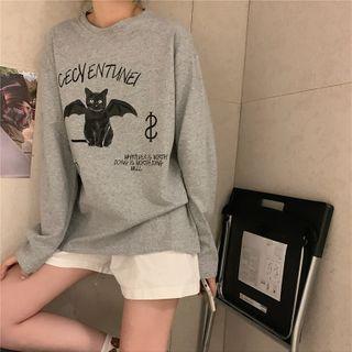 Long-sleeve Cat Printed Sweatshirt