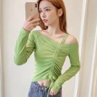 Cold-shoulder Drawstring Ruched Long-sleeve T-shirt