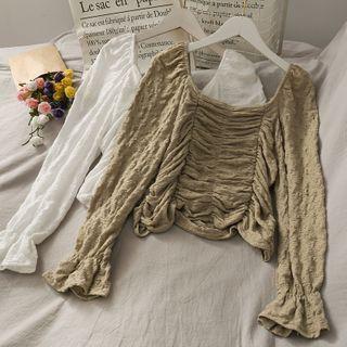 Bell-sleeve Ruched Crop Top