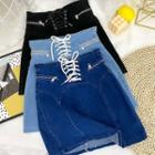 High-waist Lace-up Denim Mini A-line Skirt