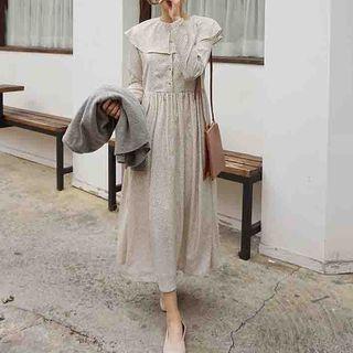 Long Sleeve Collared Polka Dot Sheath Dress
