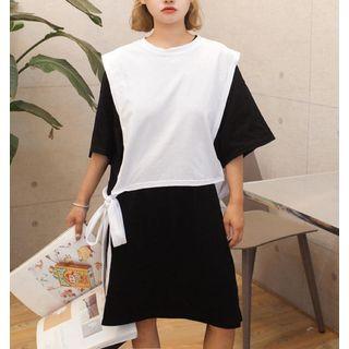 Set: Elbow-sleeve T-shirt Dress + Long Strap Tank Top