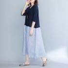 Color Block 3/4-sleeve Maxi A-line Dress