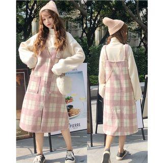 Plaid Midi Jumper Dress Pink - One Size