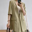 Elbow-sleeve Blazer / Slit Midi Pencil Skirt