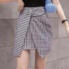 Tie-front Check Mini Pencil Skirt