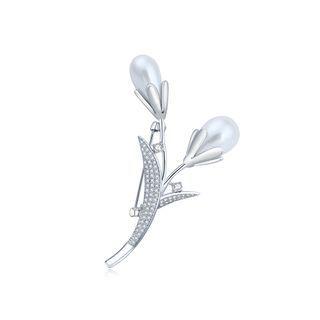 Simple And Fashion Flower Imitation Pearl Brooch With Cubic Zirconia Silver - One Size