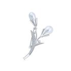 Simple And Fashion Flower Imitation Pearl Brooch With Cubic Zirconia Silver - One Size
