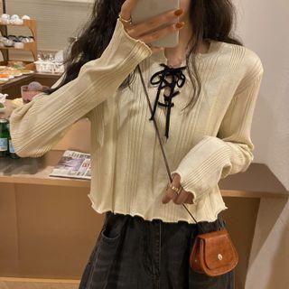 Long-sleeve Plain Strap Knot Knit Top