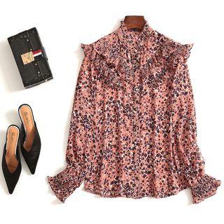 Long-sleeve Ruffled Leopard Print Shirt
