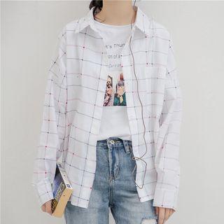 Long-sleeve Checker Shirt White - One Size