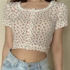 Floral Print Lace Trim Short-sleeve Cropped Top Floral - One Size