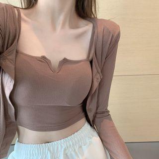 Set: V-neck Camisole Top + Light Cardigan