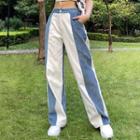 High-waist Color-block Corduroy Panel Wide-leg Pants
