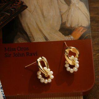Faux Pearl Hoop Earring Gold & White - One Size